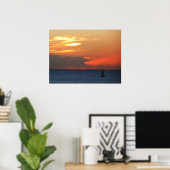 Sunset Clouds and Sailboat Seascape Poster (Thuiskantoor)