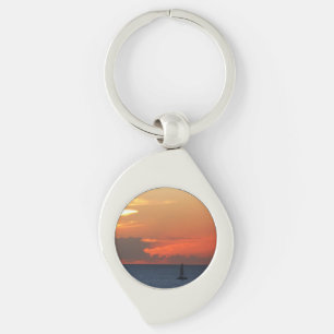 Sunset Clouds and Sailboat Seascape Sleutelhanger