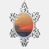 Sunset Clouds and Sailboat Seascape Tin Sneeuwvlok Ornament (Rechts)