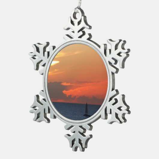 Sunset Clouds and Sailboat Seascape Tin Sneeuwvlok Ornament (Rechts)