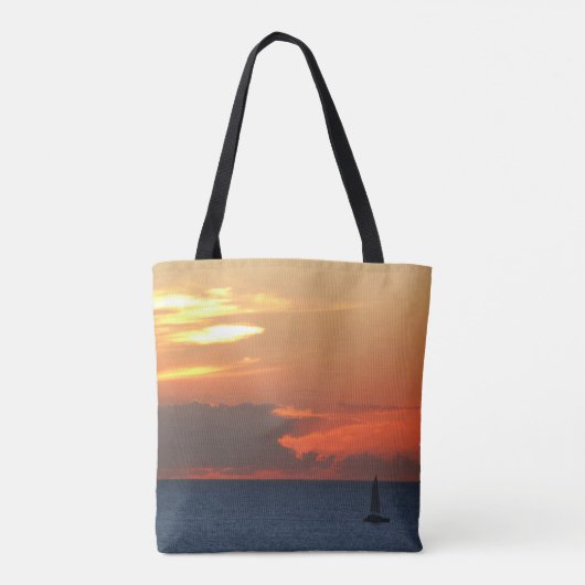 Sunset Clouds and Sailboat Seascape Tote Bag (Achterkant)