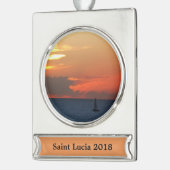 Sunset Clouds and Sailboat Seascape Verzilverd Banner Ornament (Links)