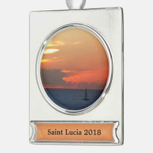 Sunset Clouds and Sailboat Seascape Verzilverd Banner Ornament (Links)