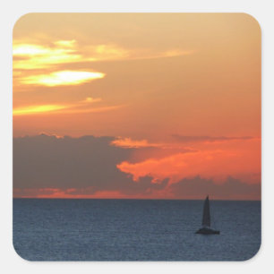 Sunset Clouds and Sailboat Seascape Vierkante Sticker