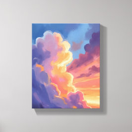 Sunset Clouds | Watercolor Sky Painting Colorful Canvas Afdruk
