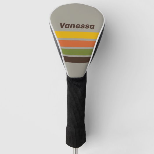 Sunset Clover Over Baanstrepen met Naam Golfheadcover (Voorkant)