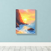 Sunset Coast | Beach Ocean Waves Canvas Afdruk (Insitu (Houten vloer))