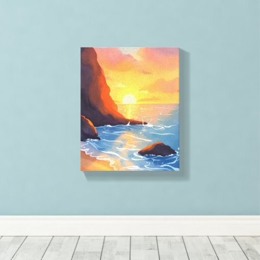 Sunset Coast | Beach Ocean Waves Canvas Afdruk (Insitu (Houten vloer))
