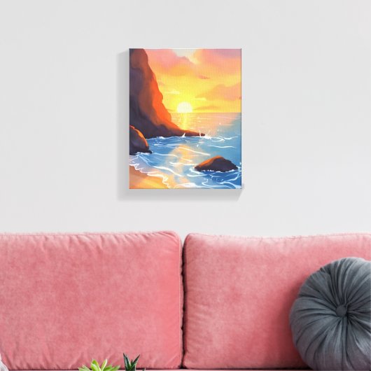 Sunset Coast | Beach Ocean Waves Canvas Afdruk (Insitu (Woonkamer))