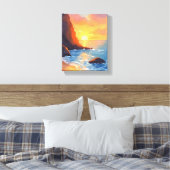 Sunset Coast | Beach Ocean Waves Canvas Afdruk (Insitu (Slaapkamer))