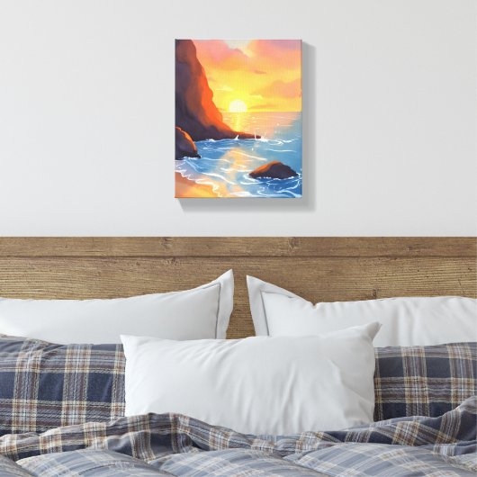 Sunset Coast | Beach Ocean Waves Canvas Afdruk (Insitu (Slaapkamer))