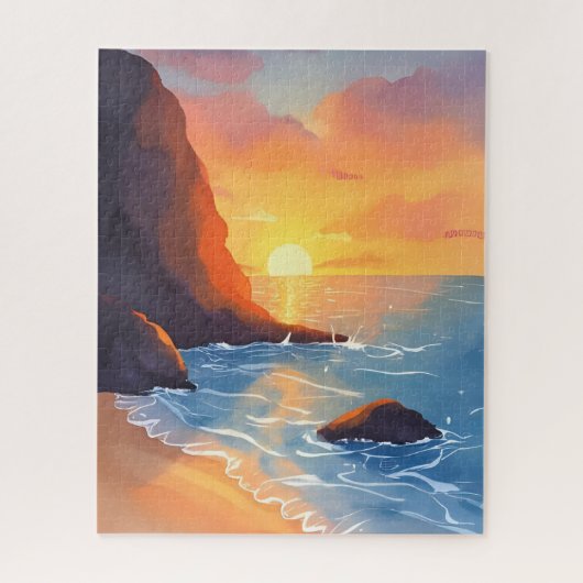 Sunset Coast | Strand Oceaan Golven Legpuzzel (Verticaal)