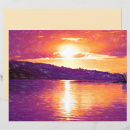 Sunset Coastal Beach Oranje Paars Decoupage