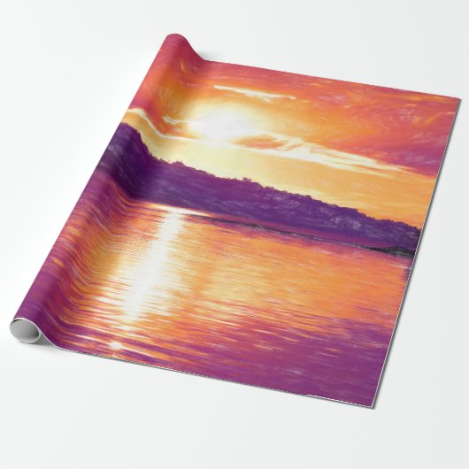 Sunset Coastal Beach Oranje Paars Decoupage Cadeaupapier (Uitgerold)