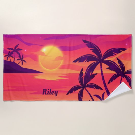 Sunset Coastal Palm Trees Personalized Strandlaken (Voorkant)