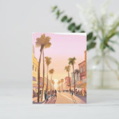 Sunset Coastal Town | Waterverf aan de kust van de Briefkaart (Staand voorkant)