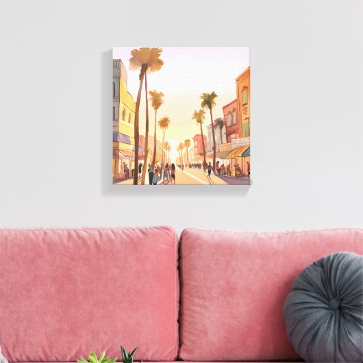 Sunset Coastal Town | Waterverf aan de kust van de Canvas Afdruk (Insitu (Woonkamer))