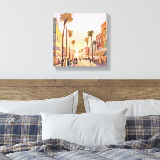 Sunset Coastal Town | Waterverf aan de kust van de Canvas Afdruk (Insitu (Slaapkamer))