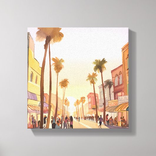 Sunset Coastal Town | Waterverf aan de kust van de Canvas Afdruk (Voorkant)