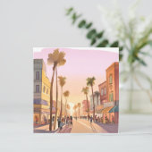 Sunset Coastal Town | Waterverf aan de kust van de Kaart (Staand voorkant)