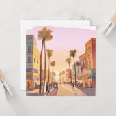 Sunset Coastal Town | Waterverf aan de kust van de Kaart (Voorkant / Achterkant in situ)