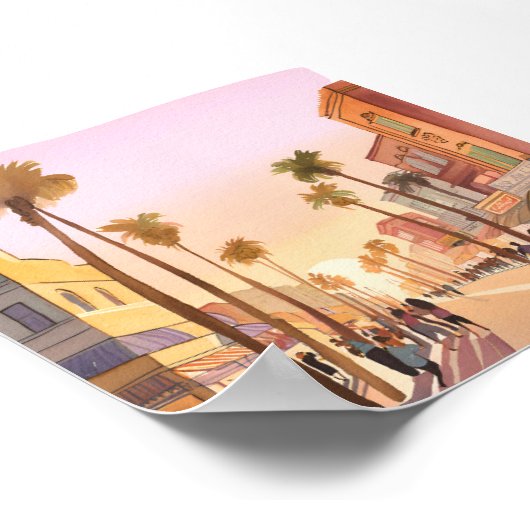 Sunset Coastal Town | Waterverf aan de kust van de Poster (Hoek)