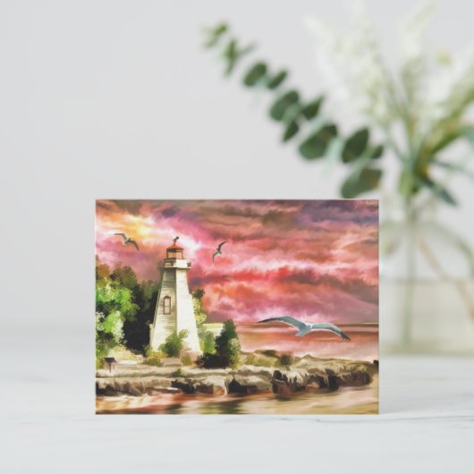 Sunset Coastal Vuurtoren Briefkaart (Staand voorkant)