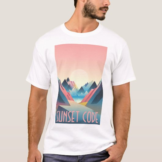 Sunset Code: Digital Mountain Sunset T-Shirt (Voorkant)
