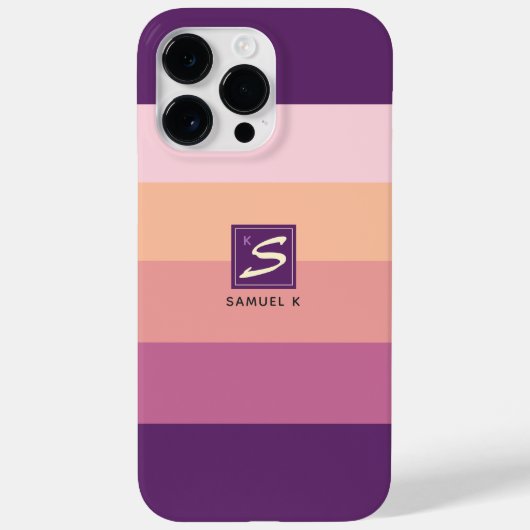 Sunset Color Palette Stripe Monogram Case-Mate iPhone Case (Achterkant)