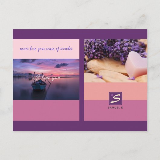 Sunset Color Palette Stripe Photo Monogram Briefkaart (Voorkant)