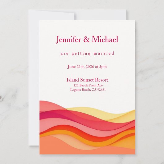 Sunset Color Waves Modern Wedding Kaart (Voorkant)