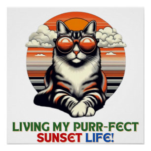 Sunset Cool Cat Perfect Poster