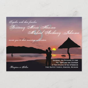Sunset Couple Silhouette Lake Wedding Invitation Kaart