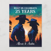 Sunset Cowboy en Cowgirl 25e Jubileum Briefkaart (Voorkant)