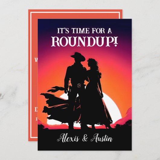 Sunset Cowboy en Cowgirl Round Up Jubileum Kaart (Voorkant / Achterkant)