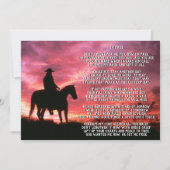 Sunset Cowboy Horse begrafenis herdenkingsdienst Kaart (Achterkant)