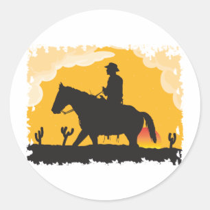Sunset Cowboy Ronde Sticker