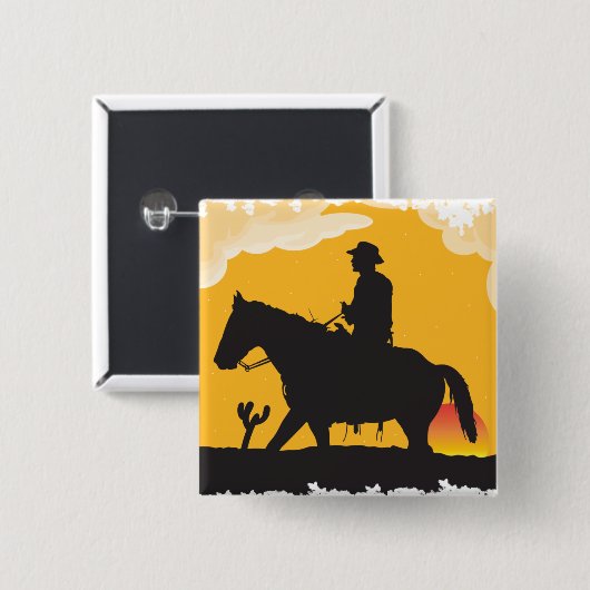 Sunset Cowboy Vierkante Button 5,1 Cm (Voorkant /achterkant)