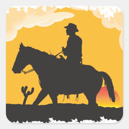 Sunset Cowboy Vierkante Sticker (Voorkant)