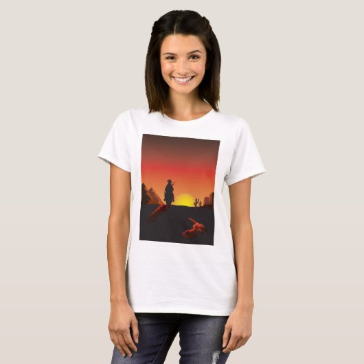 Sunset Cowboy Womens T-Shirt (Voorkant volledig)