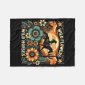 Sunset Cowgirl Rijdend Paard Wilde Bloemen - Wild  Fleece Deken (Voorkant (Horizontaal))
