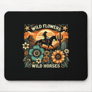 Sunset Cowgirl Rijdend Paard Wilde Bloemen - Wild  Muismat