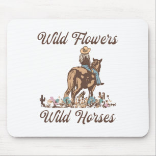 Sunset Cowgirl Rijdend Paard Wilde Bloemen - Wild  Muismat