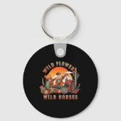 Sunset Cowgirl Rijdend Paard Wilde Bloemen - Wild Sleutelhanger (Voorkant)