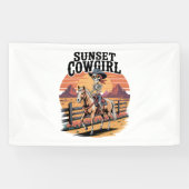 Sunset Cowgirl Skeleton Riding Horse Spandoek (Horizontaal)