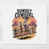 Sunset Cowgirl Skeleton Riding Horse Sparkling Wijnetiket (Enkel label)