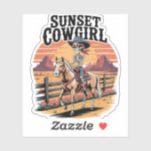Sunset Cowgirl Skeleton Riding Horse Sticker (Vel)