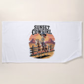 Sunset Cowgirl Skeleton Riding Horse Strandlaken (Voorkant)