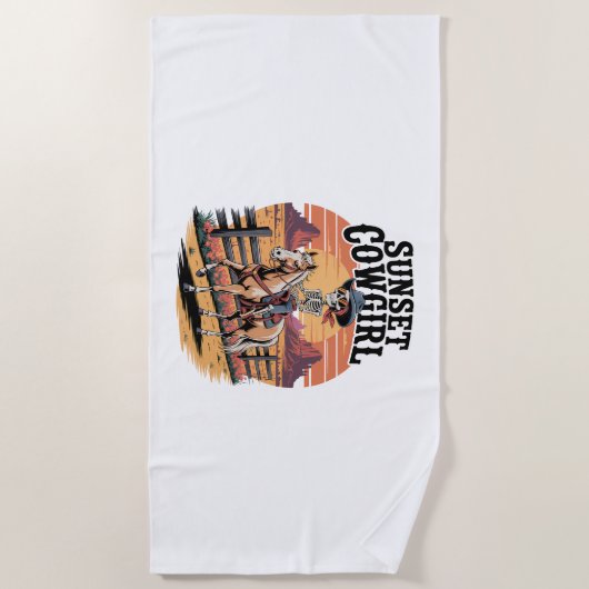 Sunset Cowgirl Skeleton Riding Horse Strandlaken (Voorkant)