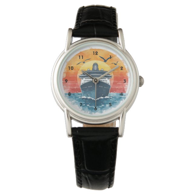 Sunset Cruise Ship Vacation Ocean Caribbean  Horloge (Voorkant)